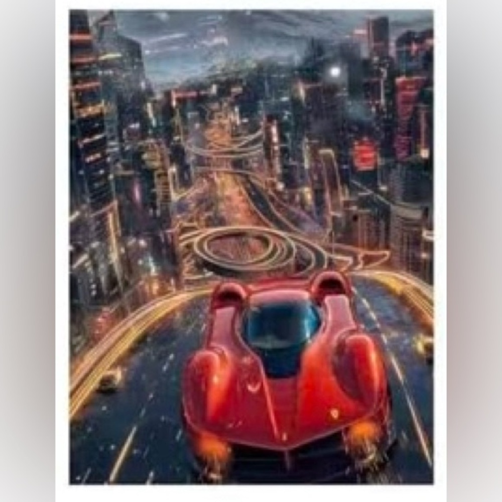 Red Sports Car Diamond Painting Kit 30x40cm City Lights Skyline